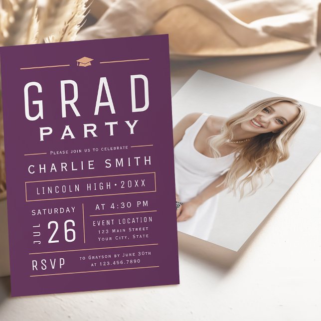 Plum Modern Simple Typography Graduation Party Invitation (Plum Modern Simple Typography Graduation Party Invitation)