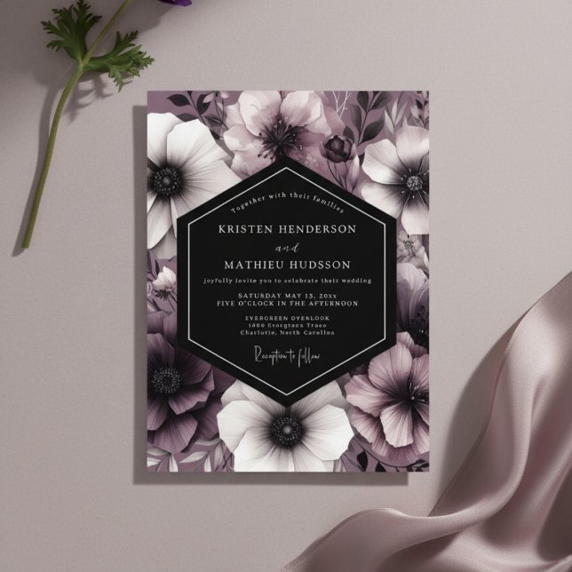 Plum Moody Bloom Romance Wedding Invitation (Creator Uploaded)