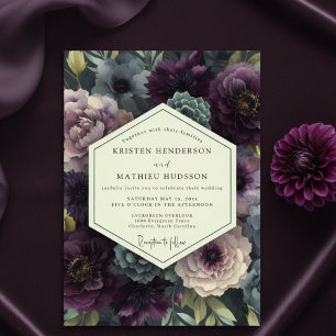 Plum Moody Botanical Romance Wedding Invitation