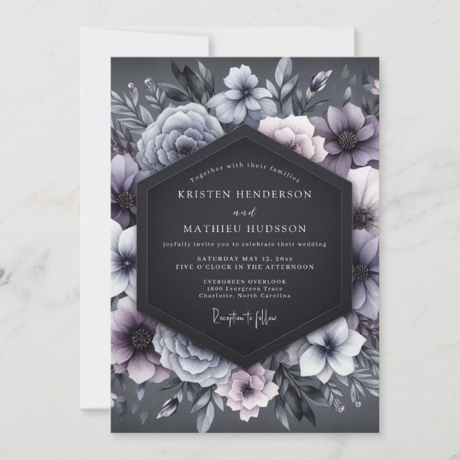 Plum Moody Floral Elegance Wedding Invitation (Front)