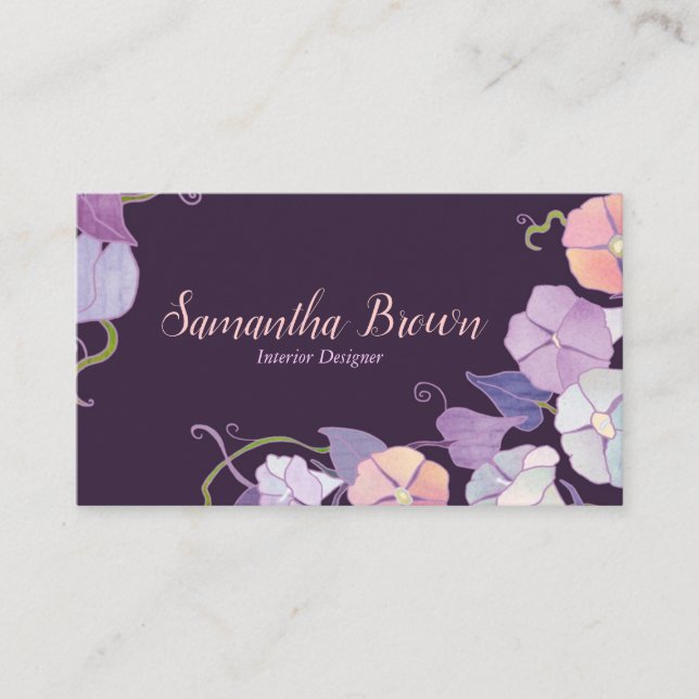 Plum Morning Glory Interior Design Business Card (Front)