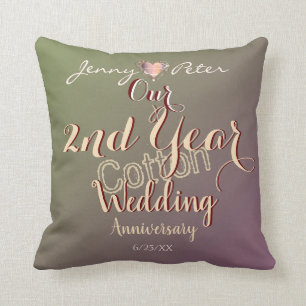 Plum Moss 2nd Year Cotton Wedding Anniversary Throw Pillow