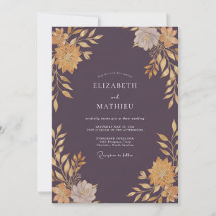 Plum Mustard Dahlia Wedding Invitation