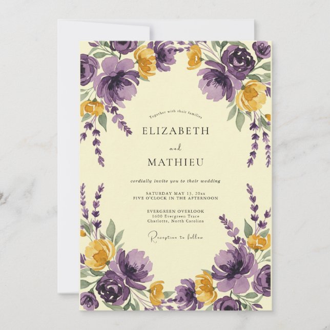 Plum Mustard Peony Wedding Invitation (Front)