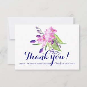Plum navy watercolor summer floral wedding thank you card