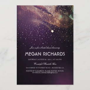 Plum Night Gold Shooting Star Bridal Shower Invitation