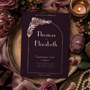 Plum Noir Art Nouveau Tulip Wedding Rose Gold Foil