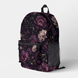 Plum Noir Floral Printed Backpack