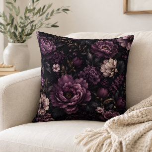 Plum Noir Floral Throw Pillow