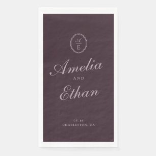 Plum Noir Monogram Wedding Guest Towels Napkin