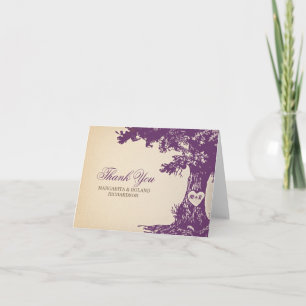 plum old oak tree wedding thank you cards