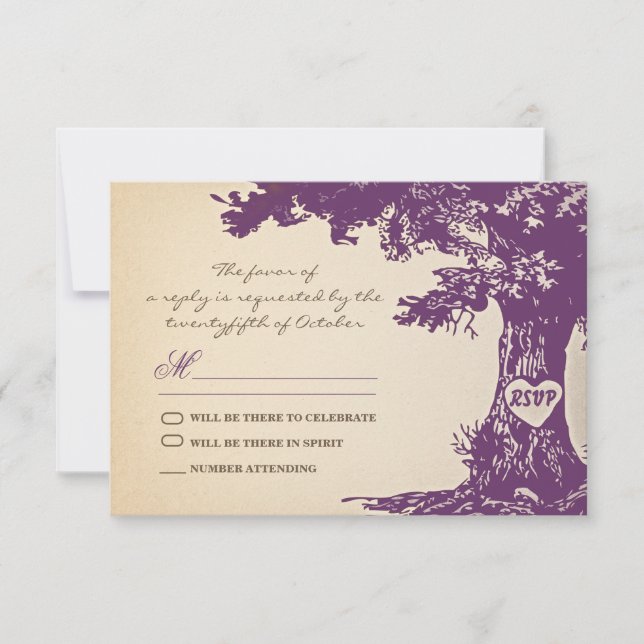 plum old tree vintage wedding rsvp design card (Front)