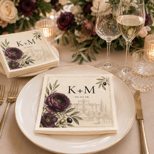 Plum & Olive Botanical Personalized Wedding Napkin