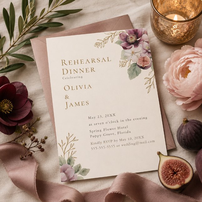 Plum & Olive Botanical Rehearsal Dinner Invitation (Plum & Olive Botanical Rehearsal Dinner Invitation)