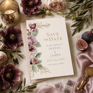 Plum & Olive Botanical Wedding Save the Date Invitation