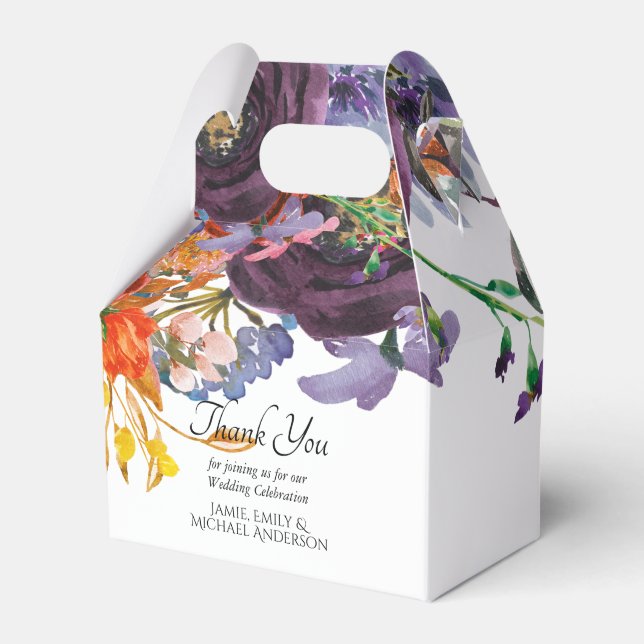 Plum Orange Floral Personalized Small Favor Box (Front Side)