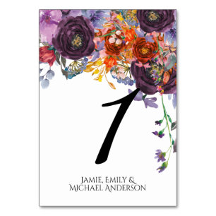 Plum Orange Floral Personalized Table Number