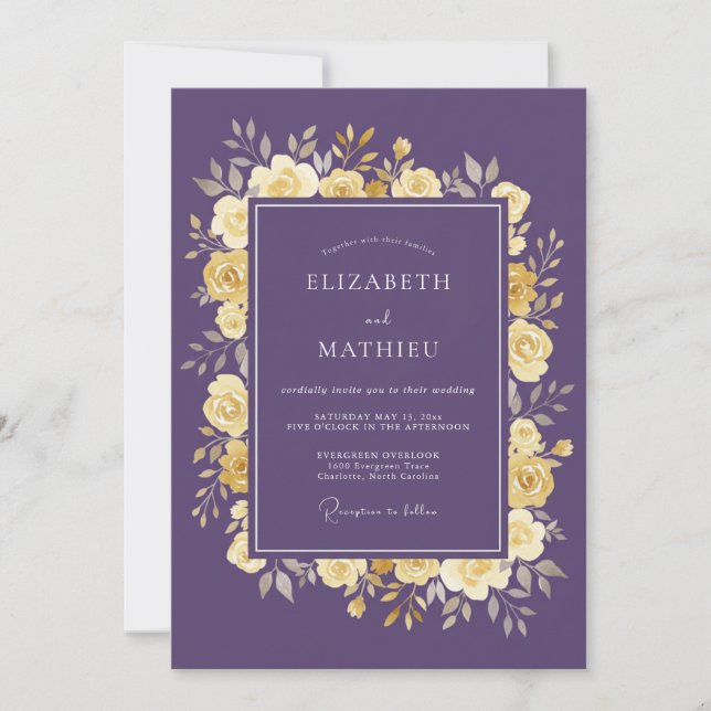 Plum Ornate Rose Wedding Invitation (Front)