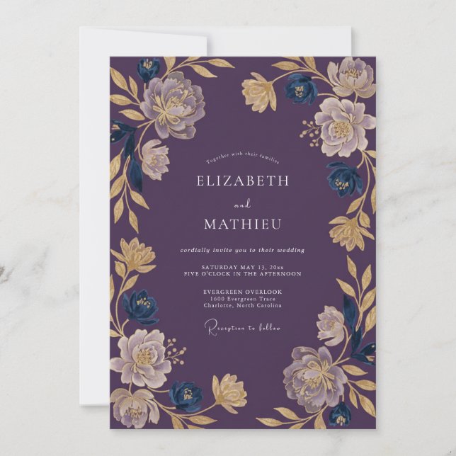 Plum Painted Vine Wedding Invitation (Front)