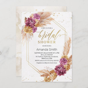 Plum Pampas Grass Boho Geometric Bridal Shower Invitation