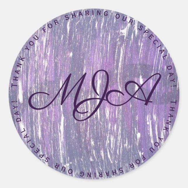 Plum Party | Purple Silver Splatter Brushstroke Classic Round Sticker (Front)