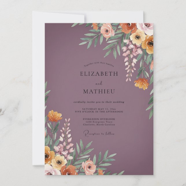 Plum Peach Blossom Wedding Invitation (Front)