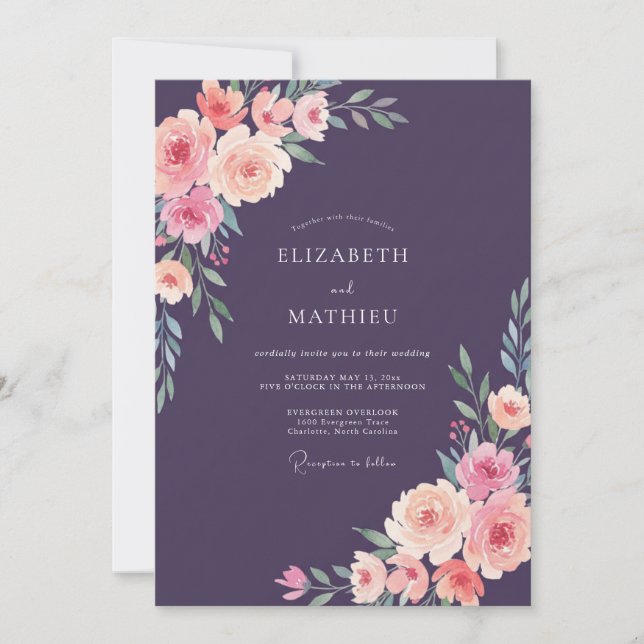 Plum Peach Peony Wedding Invitation (Front)