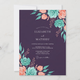Plum Peach Teal Floral Wedding Invitation