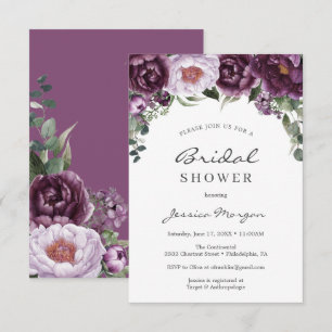 Plum Peonies Bridal Shower Invitation Card