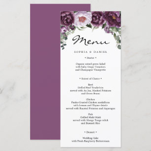 Plum Peonies Mariage Menu Fête des mariées Menu