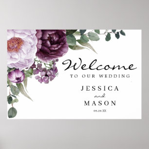 Plum Peonies Purple Floral Mariage Affiche de bien