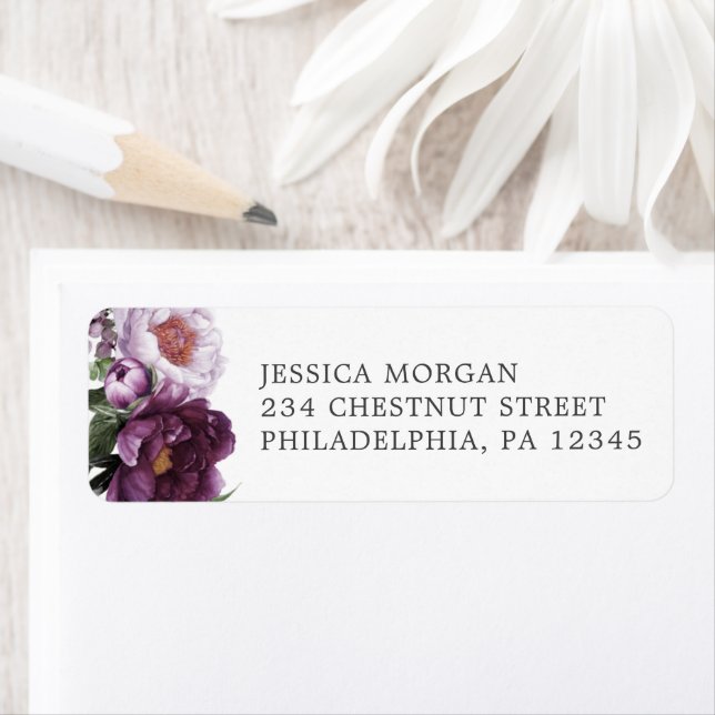 Plum Peonies Return Address Label (Insitu)