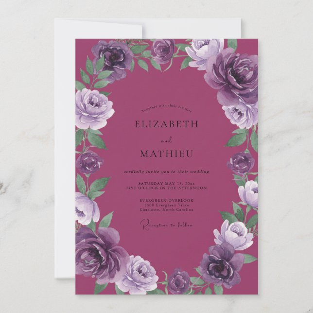 Plum Peony Violet Wedding Invitation (Front)