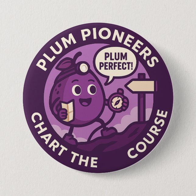 Plum Perfect Explorer Navigation 3 Inch Round Button (Front)