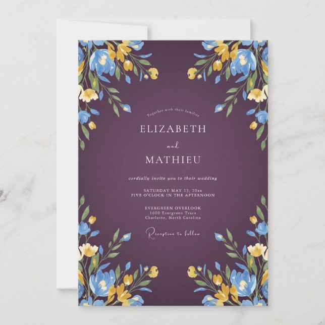 Plum Periwinkle Foliage Muted Eucalyptus Wedding Invitation (Front)