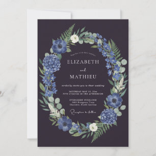 Plum Periwinkle Wreath Wedding Invitation
