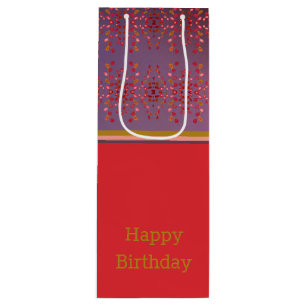 Plum Pink And Gold Patterned Wine Gift Bag