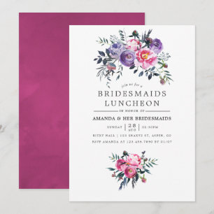 Plum & Pink Watercolor Floral Bridesmaids Luncheon Invitation