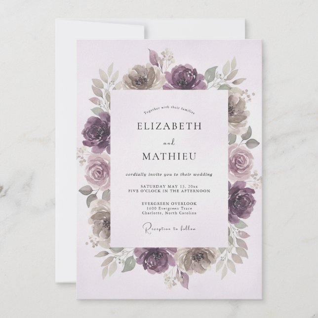Plum Poetic Winter Wedding Invitation (Front)