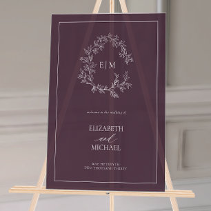 Plum pourpre poitrine feuillue Monogramme Mariage 