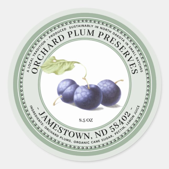 Plum Preserves Label Jam Jelly 1930 Green  (Front)