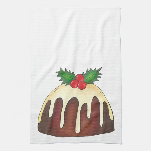 Plum Pudding Christmas Holiday British Dessert Kitchen Towel (Vertical)