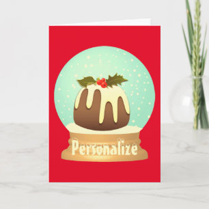 Plum pudding snow globe winter cake red green card