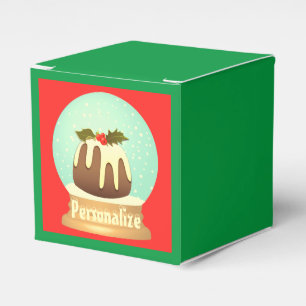 Plum pudding snow globe winter cake red green favor box