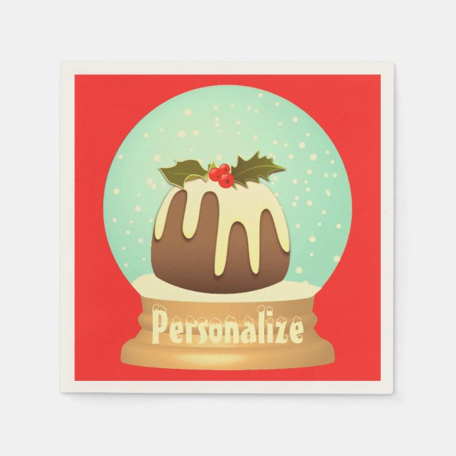 Plum pudding snow globe winter cake red green   napkin (Front)