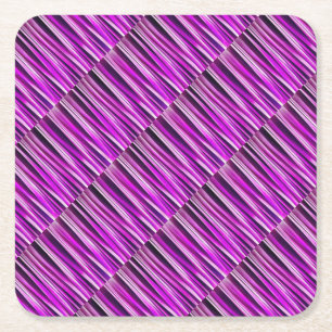 Plum Purple and and Burgundy Stripy Lines Pattern Square Paper Coaster
