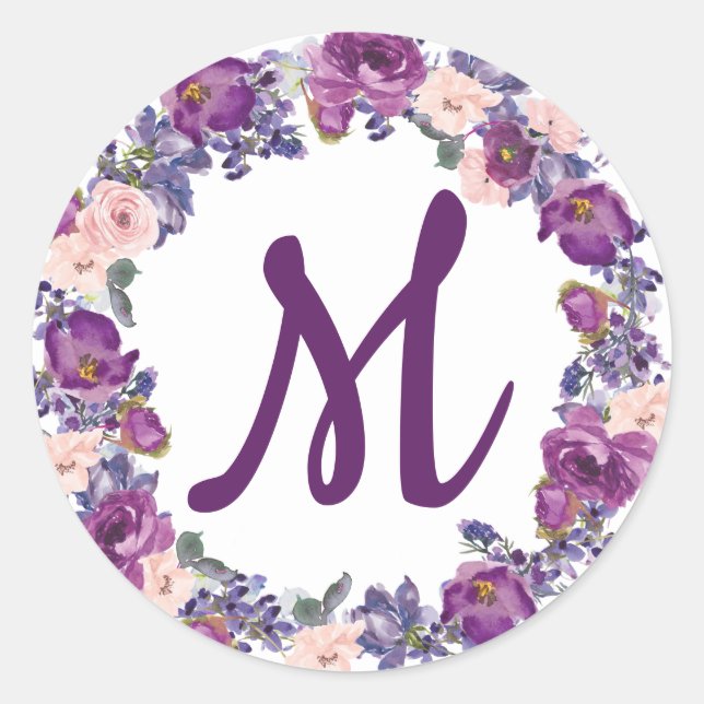 Plum Purple and Blush Pink Monogram Envelope Seal (Front)