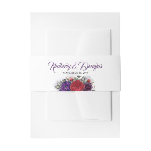 Plum Purple and Burgundy Red Florals Wedding Invitation Belly Band