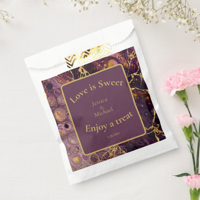 Plum Purple And Gold Marble  Favour Bag (Sealed)