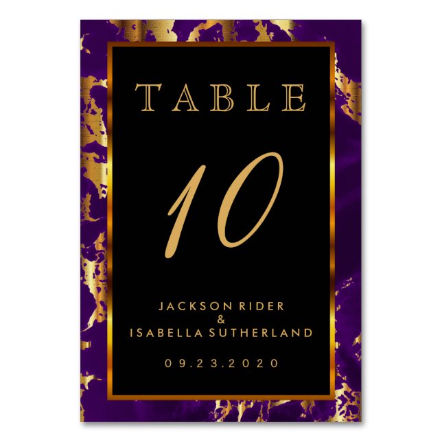 Plum Purple and Gold Marble - Table Number (Front)